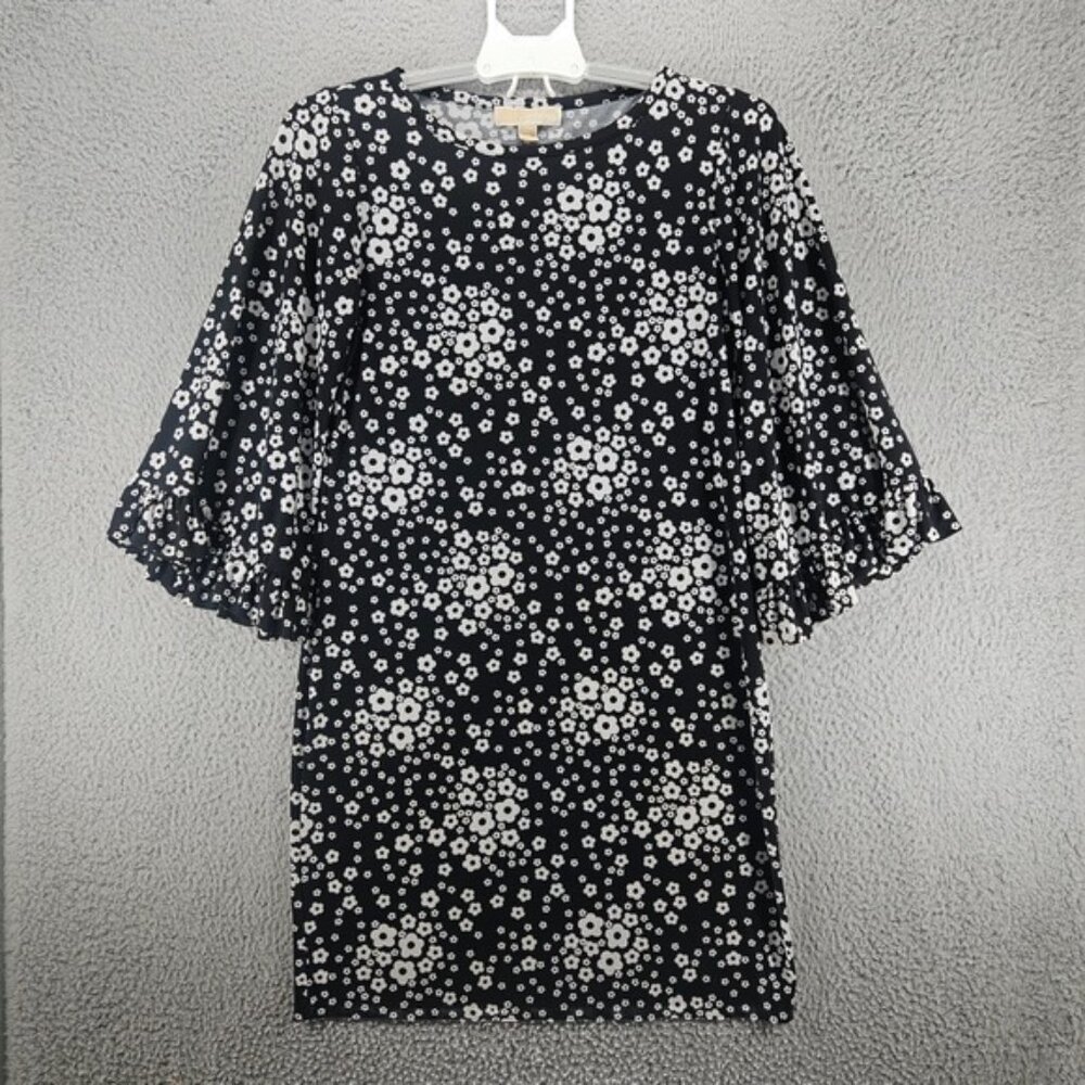 Michael Kors Dress Size Small Floral Print Bell Sleeve Stretch Black & White - S